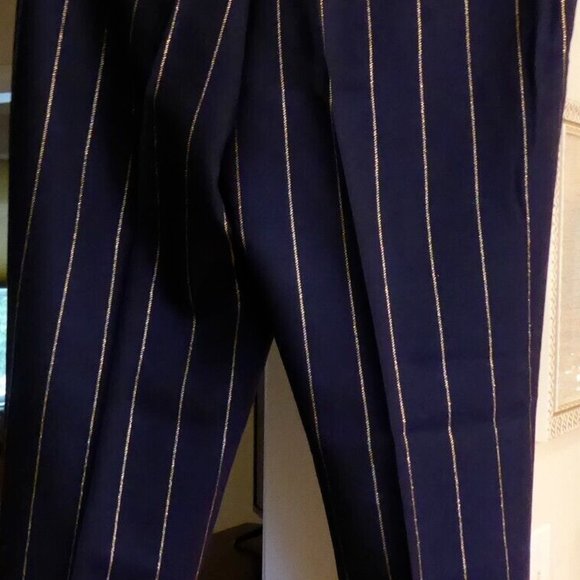 Vilagallo Wool Navy Gold Pin Stripe Front Pleat w/Cuffs Pant EU 38 USA 6 Women's - Picture 2 of 14